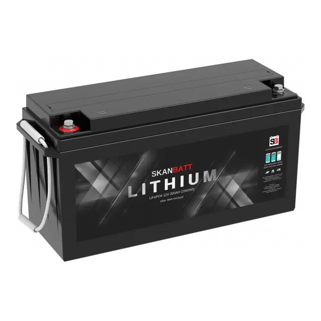SKANBATT Lithium Batteri 12V 200AH 200A BMS - 5års garanti med Bluetooth 