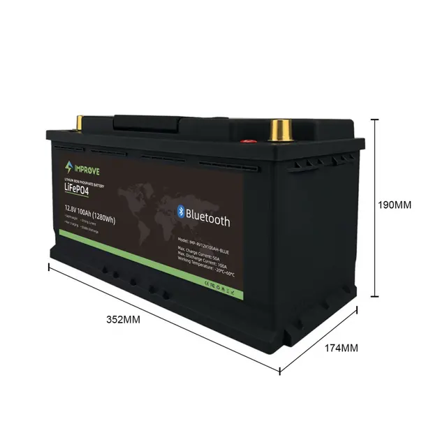 IMPROVE Lithium Batteri 12V 100Ah LiFePO4 BMS 100A - Bluetooth - Bobil 