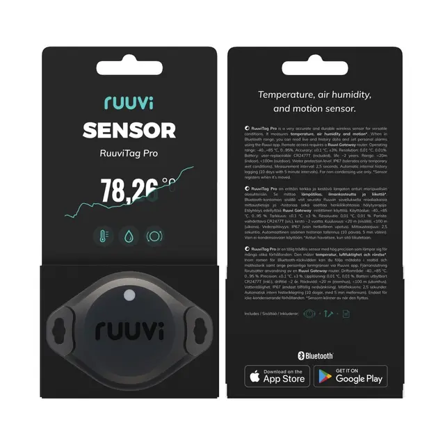 RUUVI Tag Pro Bluetooth Sensor - IP67 Temp, luftfuktighet 