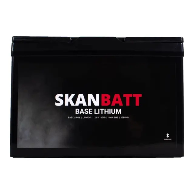 SKANBATT Base Lithium - 12V 100Ah 100a BMS - 307x169x208mm - Bluetooth 