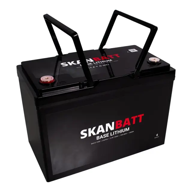 SKANBATT Base Lithium - 12V 100Ah 100a BMS - 307x169x208mm - Bluetooth 