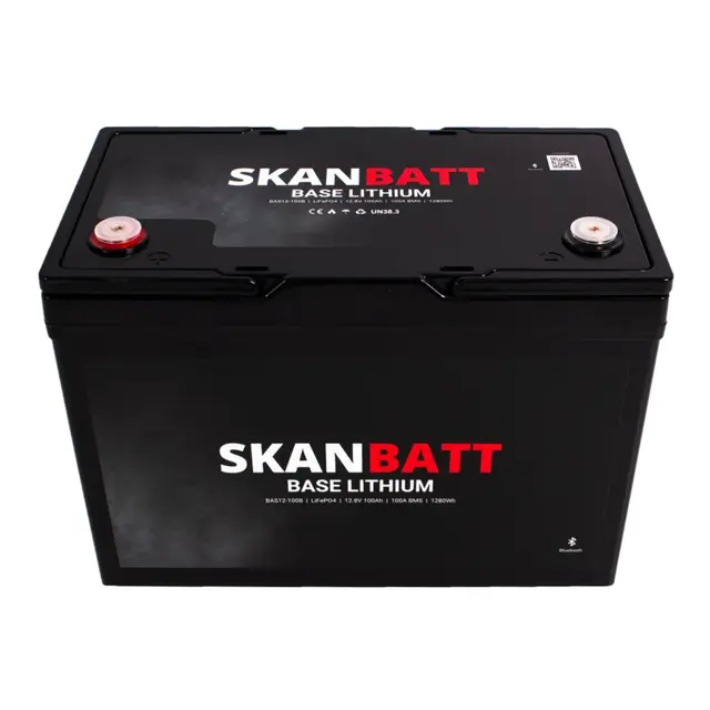 SKANBATT Base Lithium - 12V 100Ah 100a BMS - 307x169x208mm - Bluetooth 