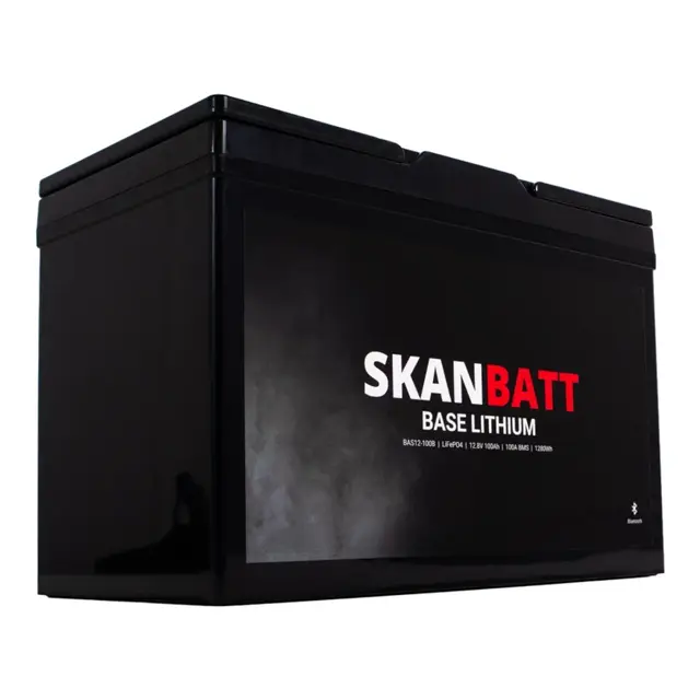 SKANBATT Base Lithium - 12V 100Ah 100a BMS - 307x169x208mm - Bluetooth 