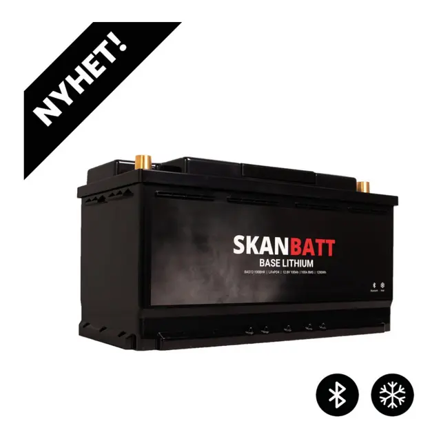 SKANBATT Base Lithium - 12V 100Ah Heat 100Ah BMS - 355x175x190mm - BT- Bobil 