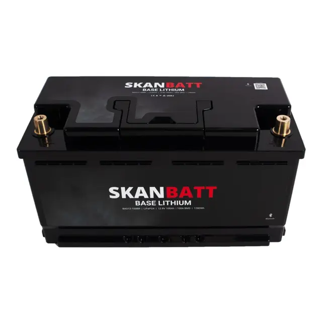 SKANBATT Base Lithium - 12V 100Ah 100a BMS - 352x175x190mm - Bluetooth 