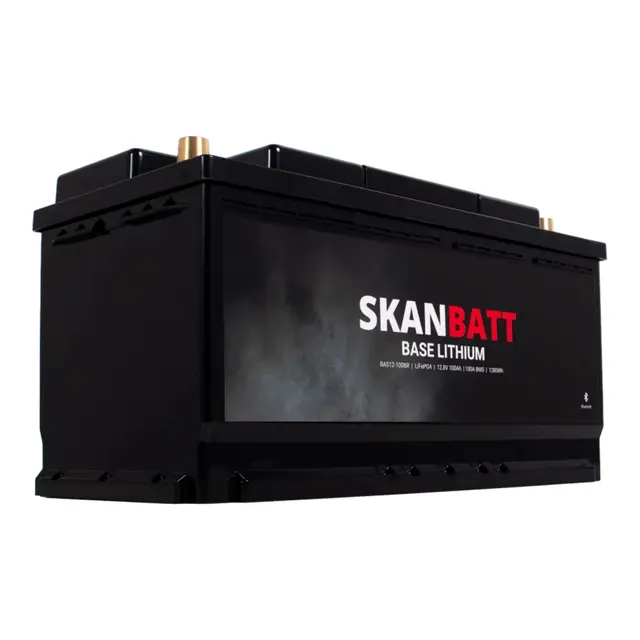 SKANBATT Base Lithium - 12V 100Ah 100a BMS - 352x175x190mm - Bluetooth 