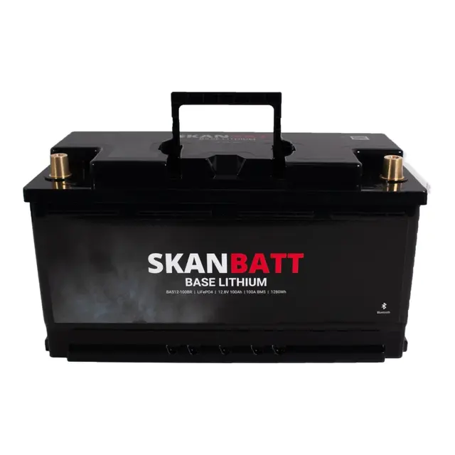 SKANBATT Base Lithium - 12V 100Ah 100a BMS - 352x175x190mm - Bluetooth 