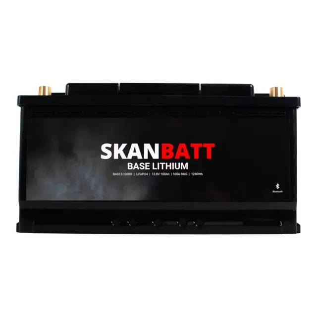 SKANBATT Base Lithium - 12V 100Ah 100a BMS - 352x175x190mm - Bluetooth 
