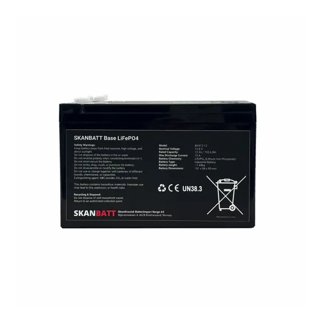 SKANBATT Base Lithium - 12V 12Ah 10A BMS - 3 Års garanti 