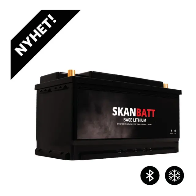SKANBATT Base Lithium - 12V 150Ah Heat 150A BMS - 355x175x188mm - BT- Bobil 