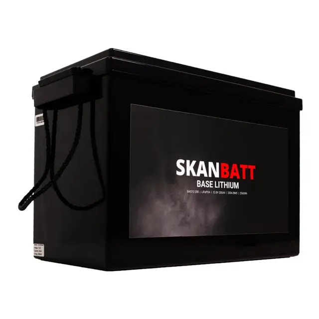 SKANBATT Base Lithium 12V 200Ah 200a BMS 345x190x245mm - 3 Års garanti 