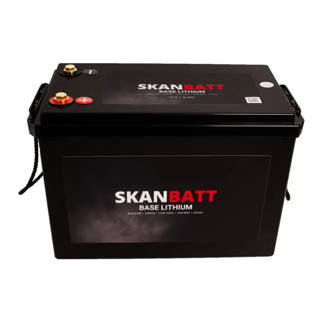 SKANBATT Base Lithium 12V 200Ah 200a BMS 345x190x245mm - 3 Års garanti 