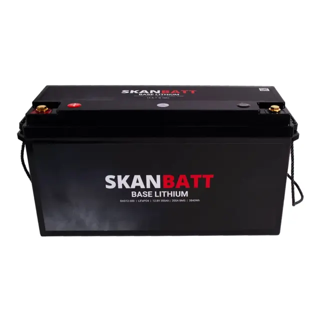 SKANBATT Base Lithium - 12V 300Ah 200a BMS - 483x170x240mm - 3 Års garanti 