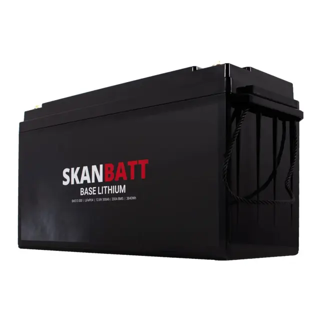 SKANBATT Base Lithium - 12V 300Ah 200a BMS - 483x170x240mm - 3 Års garanti 