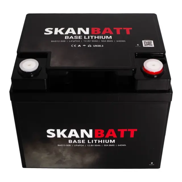 SKANBATT Base Lithium - 12V 50Ah 50A BMS - 198x166x170mm - Bluetooth 