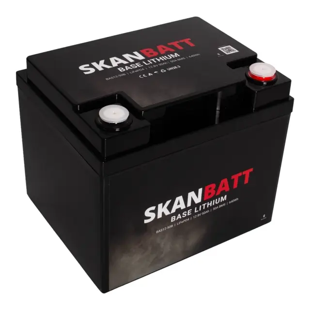 SKANBATT Base Lithium - 12V 50Ah 50A BMS - 198x166x170mm - Bluetooth 