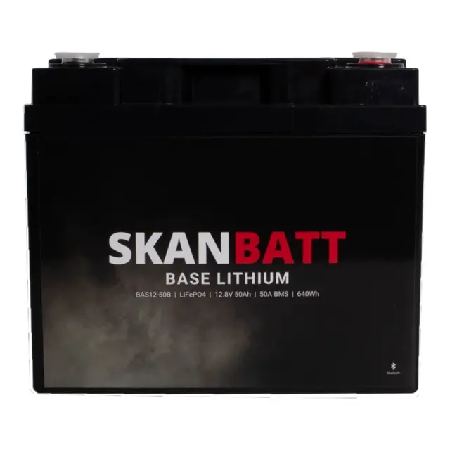 SKANBATT Base Lithium - 12V 50Ah 50A BMS - 198x166x170mm - Bluetooth 