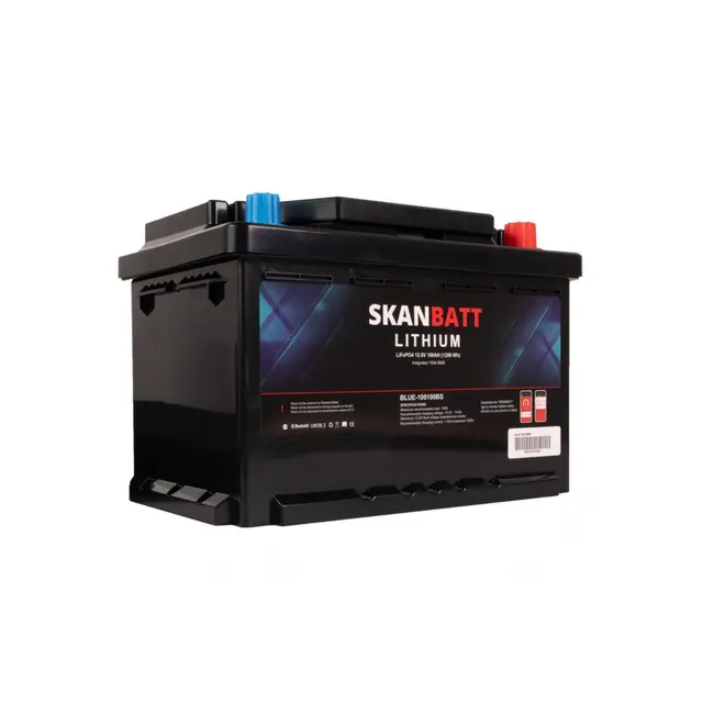 SKANBATT Lithium Batteri 12V 100Ah Bluetooth 100a BMS 279x176x190mm - Small 