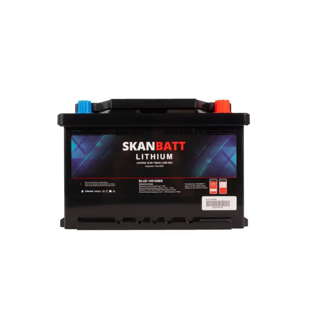 SKANBATT Lithium Batteri 12V 100Ah Bluetooth 100a BMS 279x176x190mm - Small 