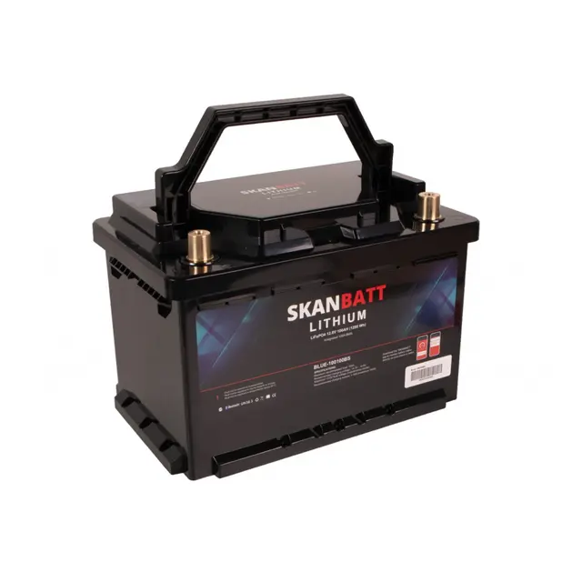 SKANBATT Lithium Batteri 12V 100Ah Bluetooth 100a BMS 279x176x190mm - Small 