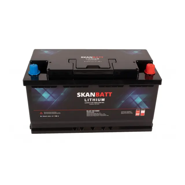 SKANBATT Lithium Batteri 12V 180Ah 150a BMS Bluetooth 355x176x190mm 