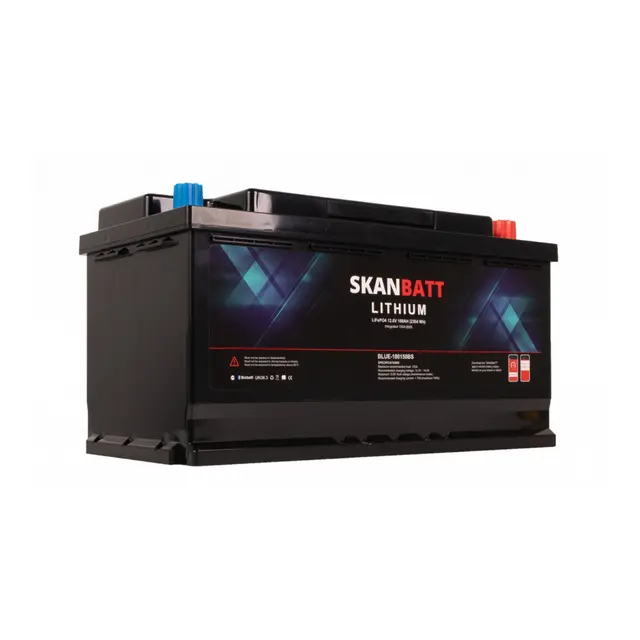 SKANBATT Lithium Batteri 12V 180Ah 150a BMS Bluetooth 355x176x190mm 