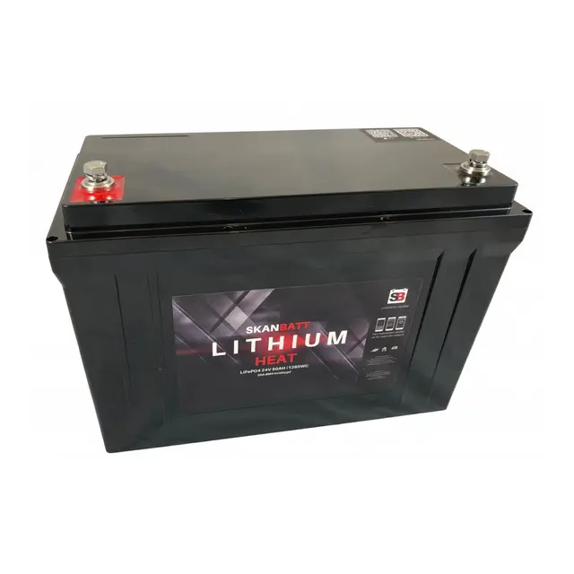 SKANBATT Heat Lithium Batteri 24V 50ah 50bms - Bluetooth og Varme 