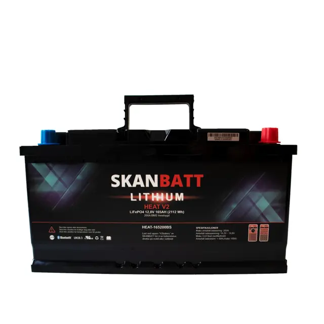 SKANBATT V2 Lithium Heat Batteri 165ah 12V med 200a BMS - Bobil - Bluetooth 