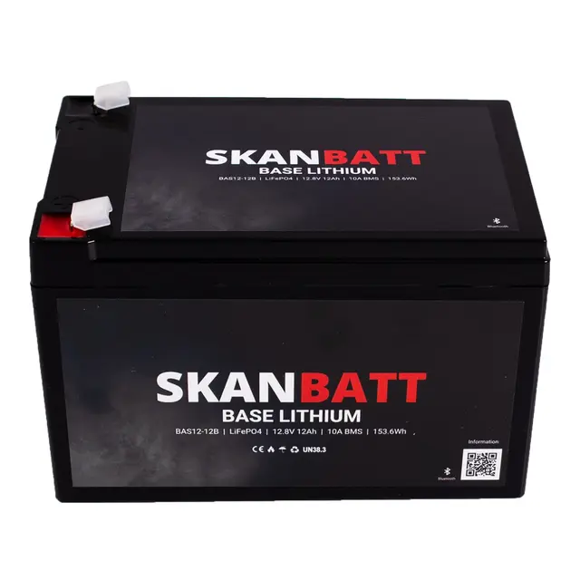 SKANBATT Base Lithium - 12V 12Ah 10A BMS m/Bluetooth - 3 Års garanti 