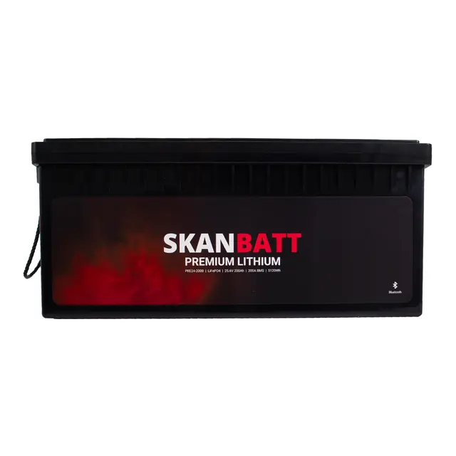 SKANBATT Premium LiFeP04 24v 200AH 200A BMS - m/ Bluetooth - 5120Wh 
