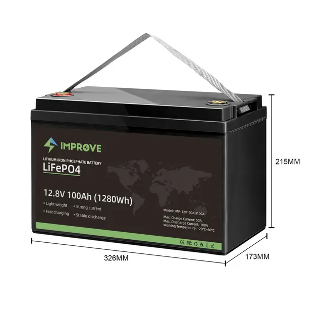 IMPROVE Lithium Batteri 12V 100Ah LiFePO4 BMS 100A - Bluetooth 