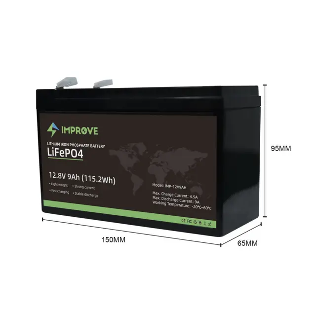 IMPROVE Lithium Batteri 12V 9Ah 12V (LiFePO4) BMS 9A 
