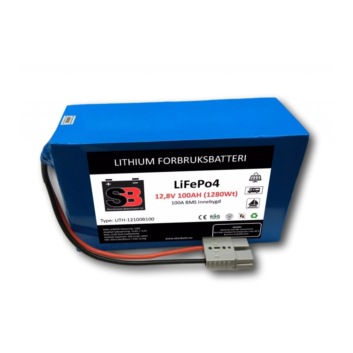 SKANBATT Lithium Batteri 12V 100ah 100a BMS    Lith-12100b100