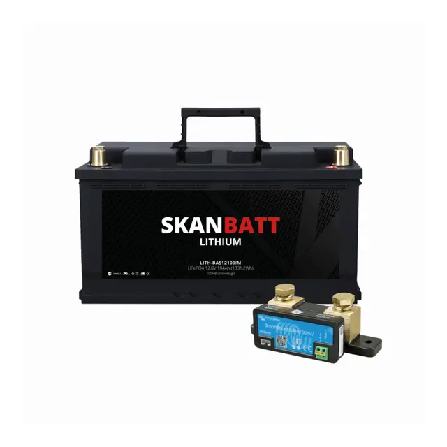 SKANBATT Lithium Batteri 12V 104ah 100a BMS 279x175x190mm) - Med Bluetooth 