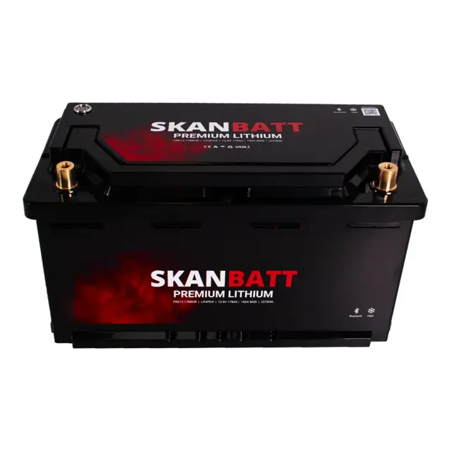 SKANBATT Premium Lithium - 12V 178Ah 160a BMS Bluetooth, Heat - 8 Års garanti 
