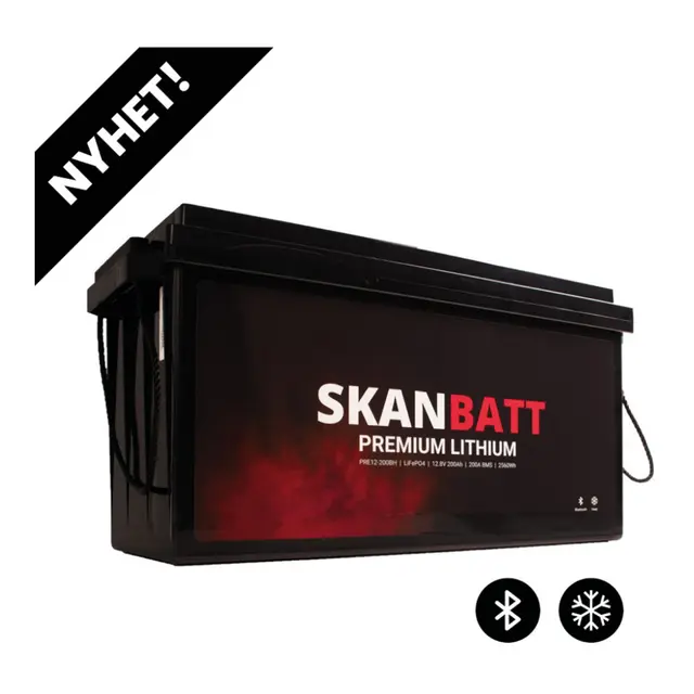 SKANBATT Premium Lithium - 12V 200Ah 200a BMS - BT - Heat - 8 Års garanti 