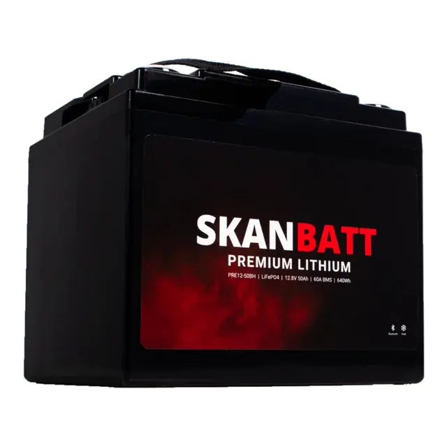 SKANBATT Premium Lithium 12V 50Ah 60A BMS Bluetooth - Heat - 8 Års garanti 