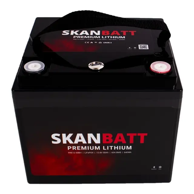SKANBATT Premium Lithium 12V 50Ah 60A BMS Bluetooth - Heat - 8 Års garanti 