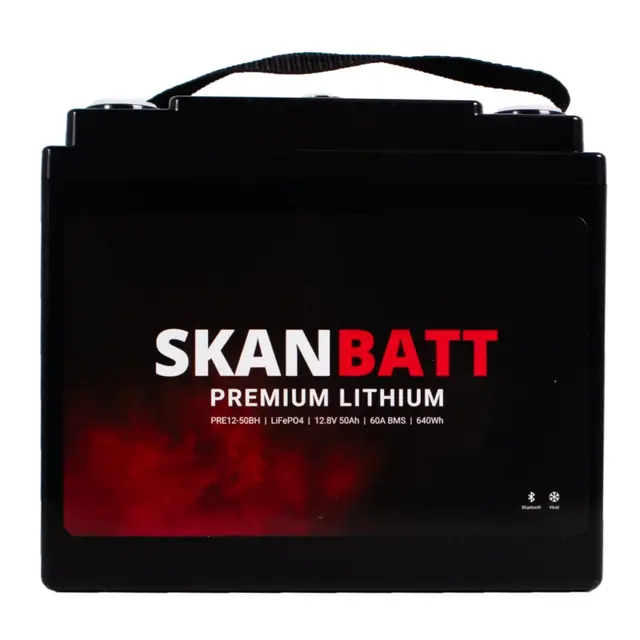 SKANBATT Premium Lithium 12V 50Ah 60A BMS Bluetooth - Heat - 8 Års garanti 