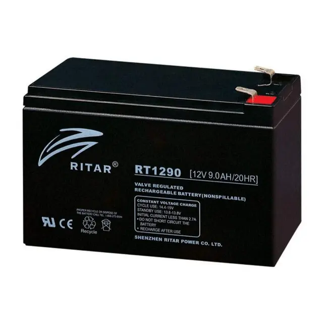 RITAR AGM Batteri 12V - 9AH 151 x 65 x 94 mm - F2 flatstifter 