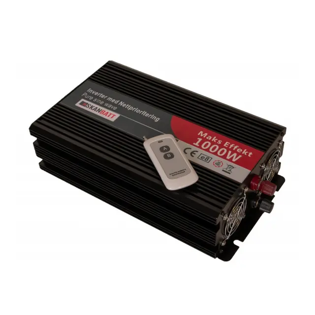 SKANBATT Inverter 12V 1000w Ren Sinus Nettprioritering og Trådløs Fjernk. 