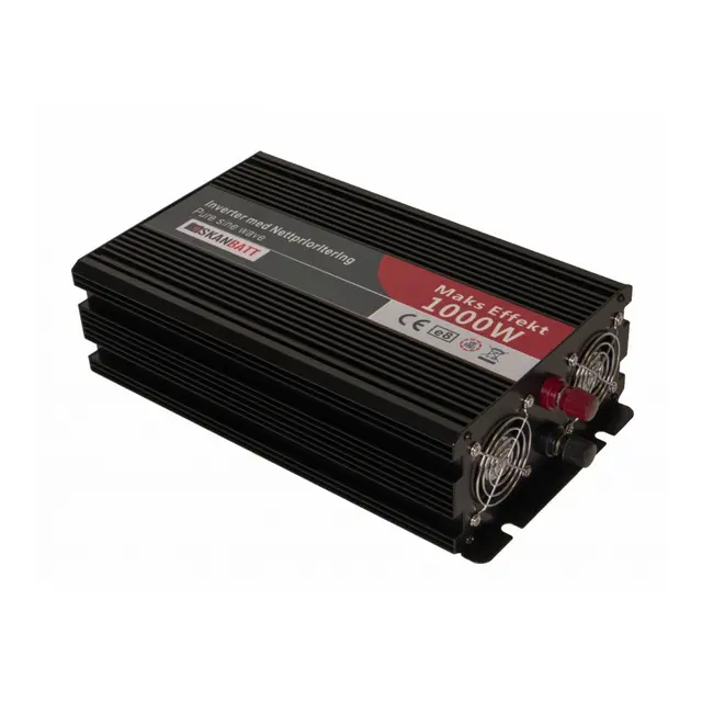 SKANBATT Inverter 12V 1000w Ren Sinus Nettprioritering og Trådløs Fjernk. 