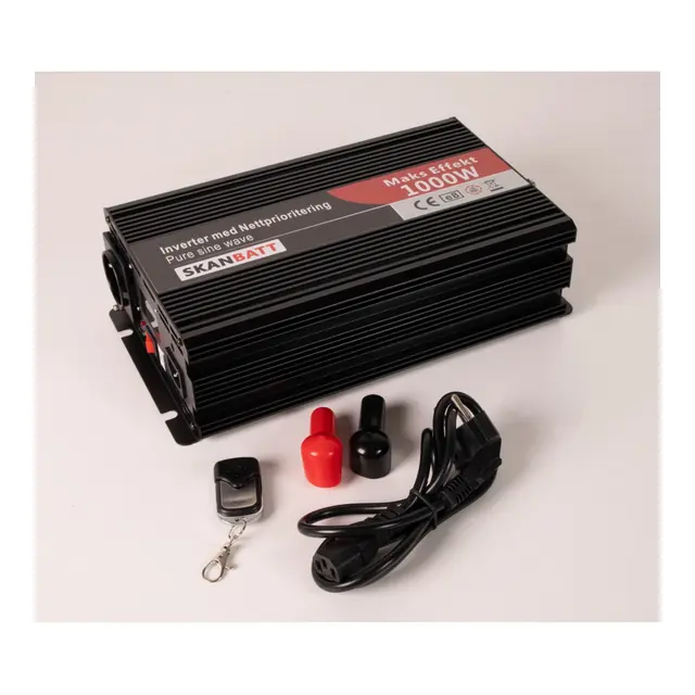 SKANBATT Inverter 12V 1000w Ren Sinus Nettprioritering og Trådløs Fjernk. 