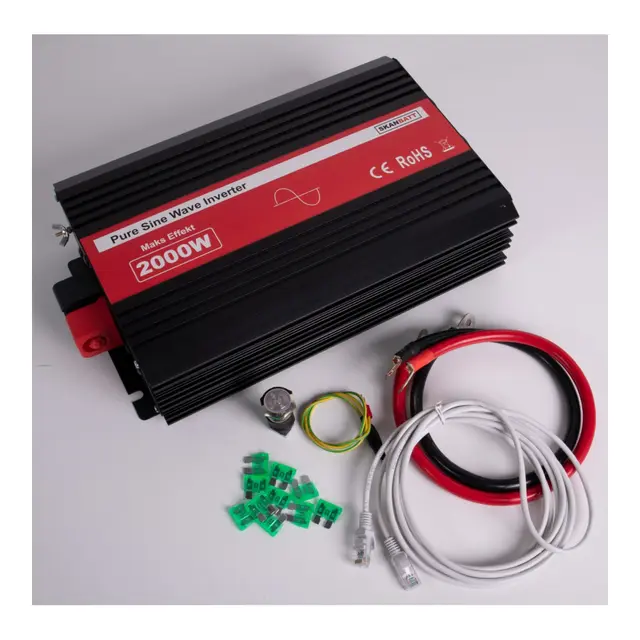 SKANBATT Inverter 12V 2000w Ren Sinus m/Kablet Fjernkontroll 