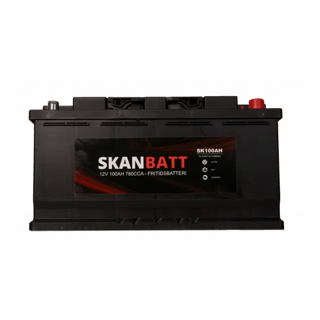 SKANBATT Fritidsbatteri 12V 100ah 780cca (354x175x190/190mm) +høyre 