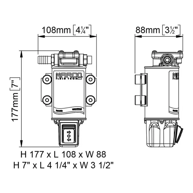 MARCO Tannhjulspumpe 24V olje UP3/OIL-R 5,5L - 2 bar 