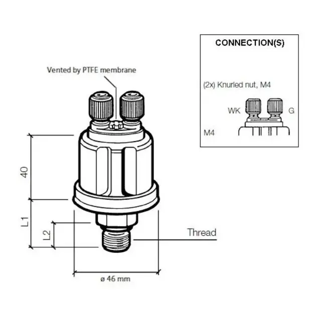 VDO Oljetrykkgiver 10bar 1/8"-27NPTF 1 polet - m/alarm 0.8bar 
