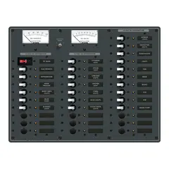 BLUE SEA Sikr.panel, 32+1 pos + V/A hovedbryter, 23x15A a-sikr. Volt+Amp.