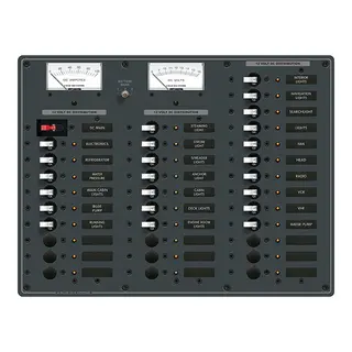 BLUE SEA Sikr.panel, 32+1 pos + V/A hovedbryter, 23x15A a-sikr. Volt+Amp.