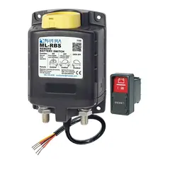 BLUE SEA SYSTEM Fjernstyrt Batteribryter 12 volt med manuell bryter (gul)